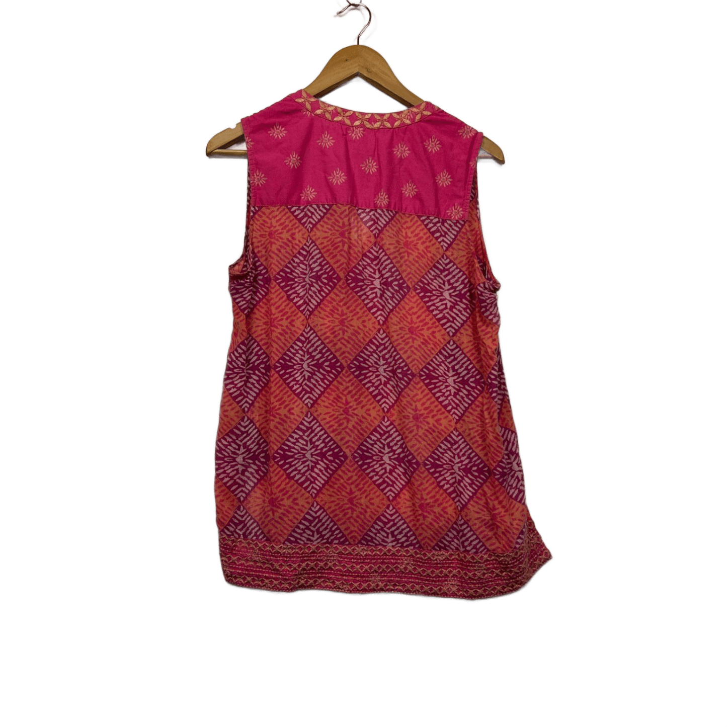 Sigrid Olsen Pink Orange Sleeveless Embroidered Boho Top Size 14