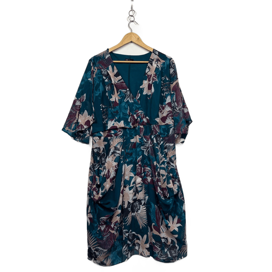 City Chic Teal Short Sleeve Floral Fit & Flare Cocktail Dress Size 18