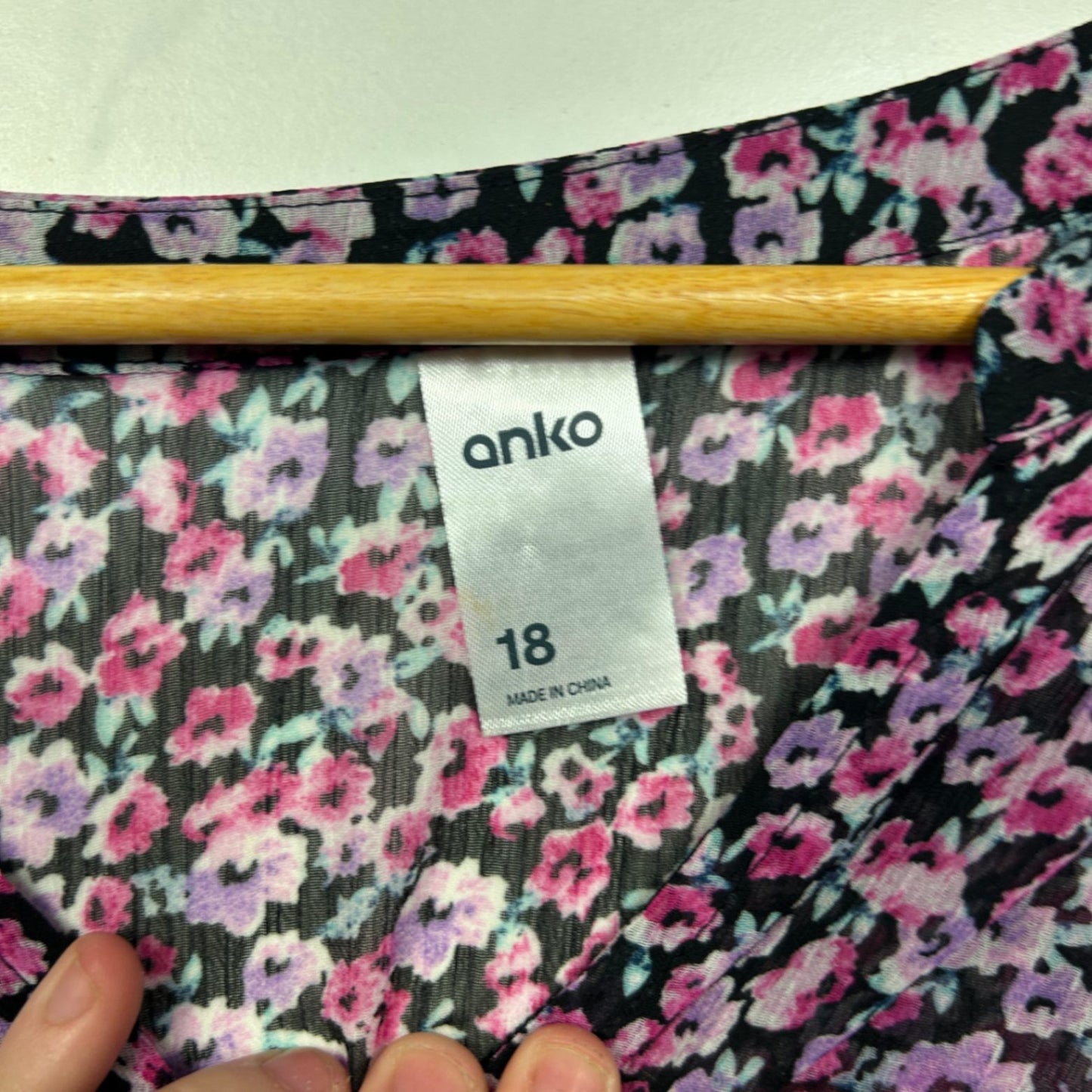 Anko Black Pink Floral Long Sleeve Ruffle Blouse Top Size 18