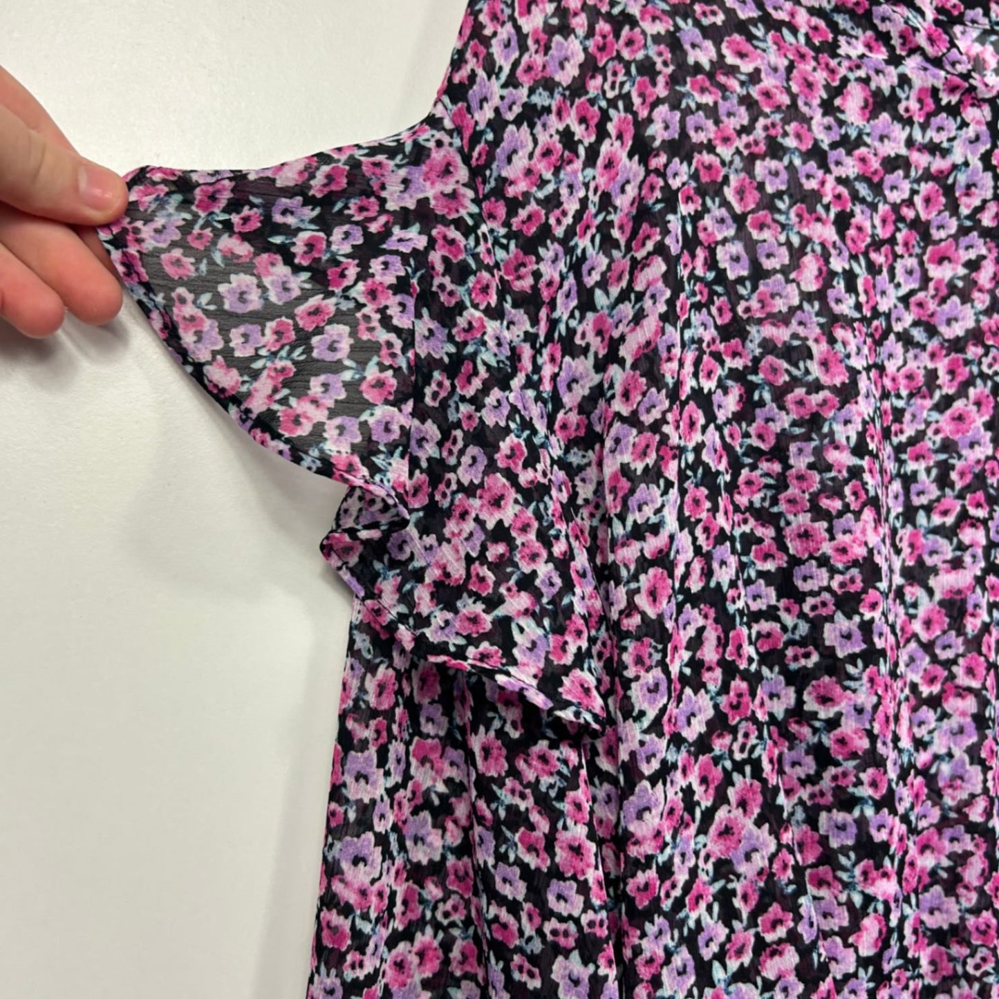 Anko Black Pink Floral Long Sleeve Ruffle Blouse Top Size 18