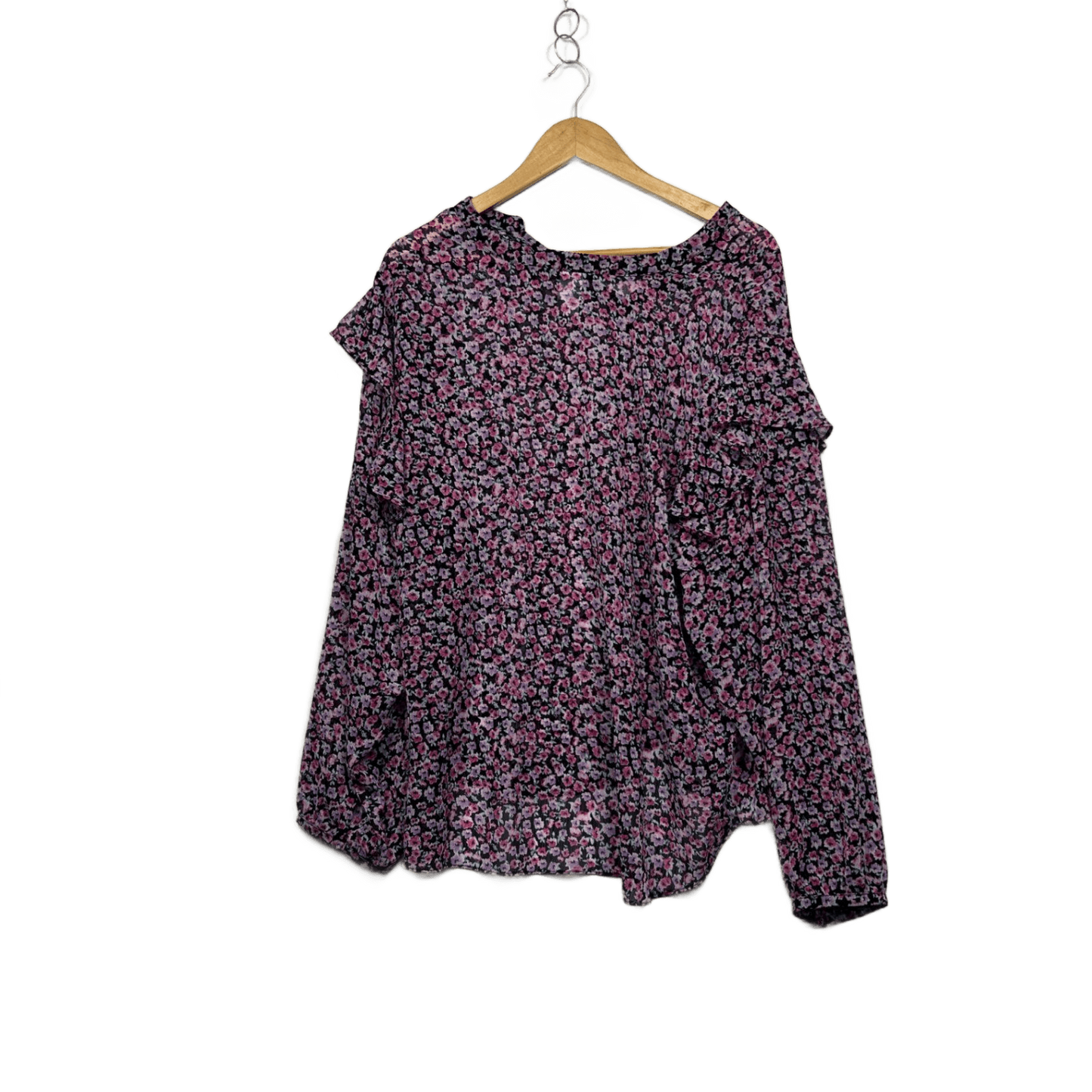 Anko Black Pink Floral Long Sleeve Ruffle Blouse Top Size 18