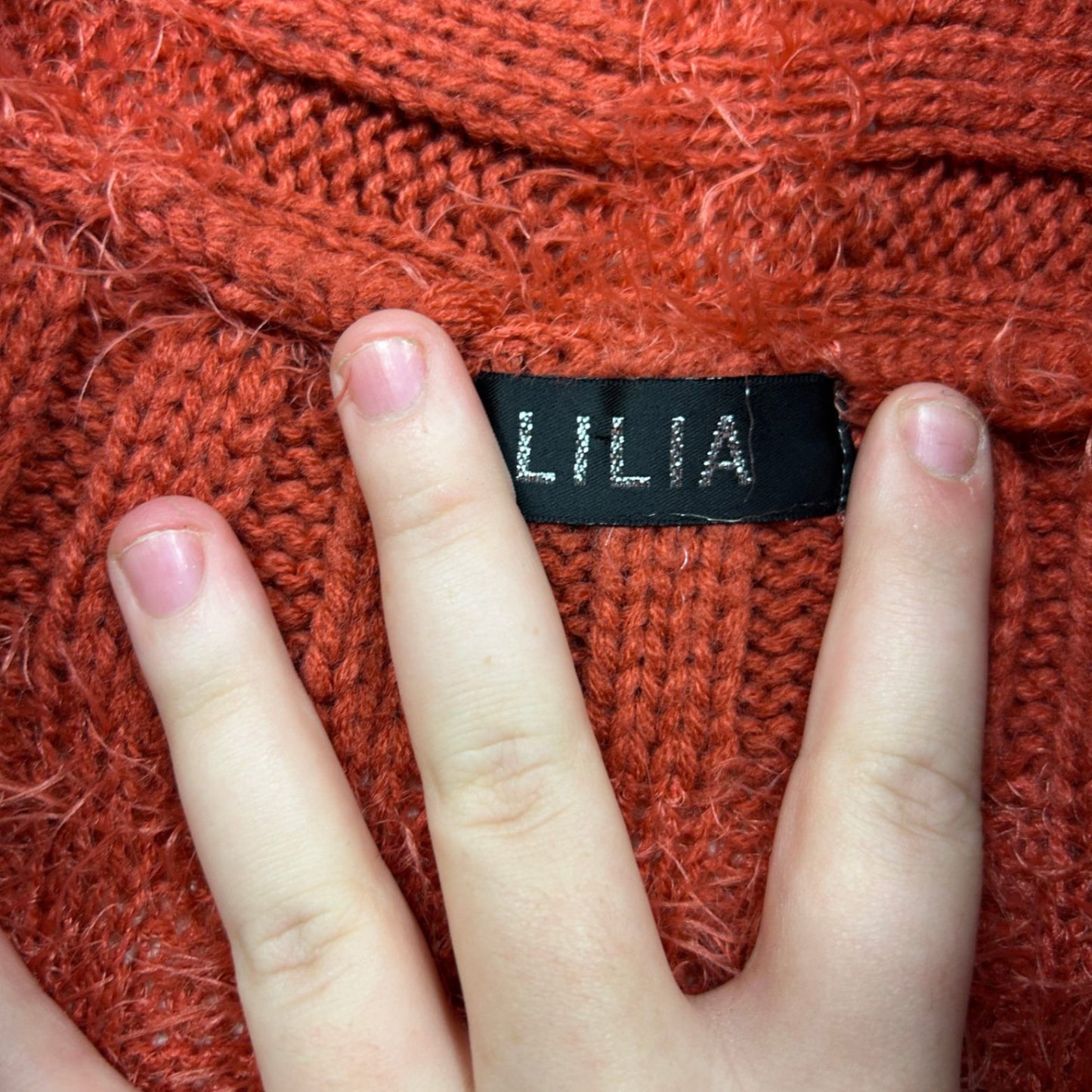 LILIA Rust Orange Knit Open Front Long Gilet Top Vest Size 14 16