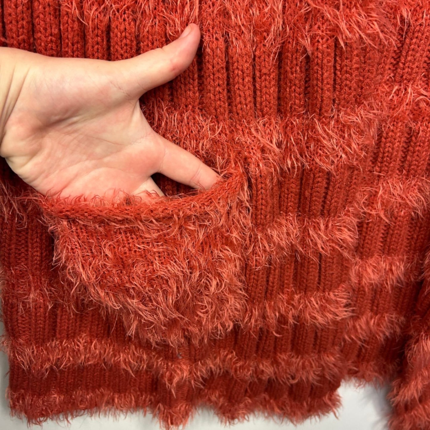 LILIA Rust Orange Knit Open Front Long Gilet Top Vest Size 14 16