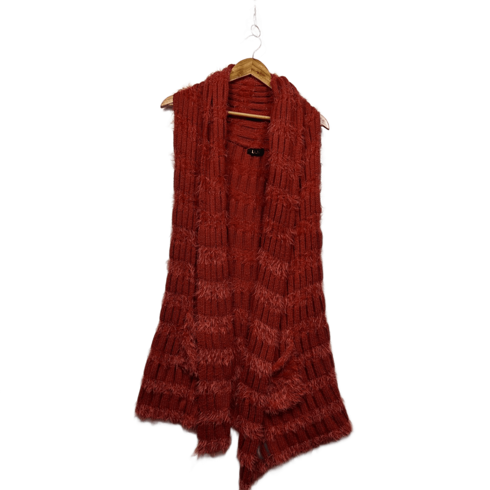 LILIA Rust Orange Knit Open Front Long Gilet Top Vest Size 14 16