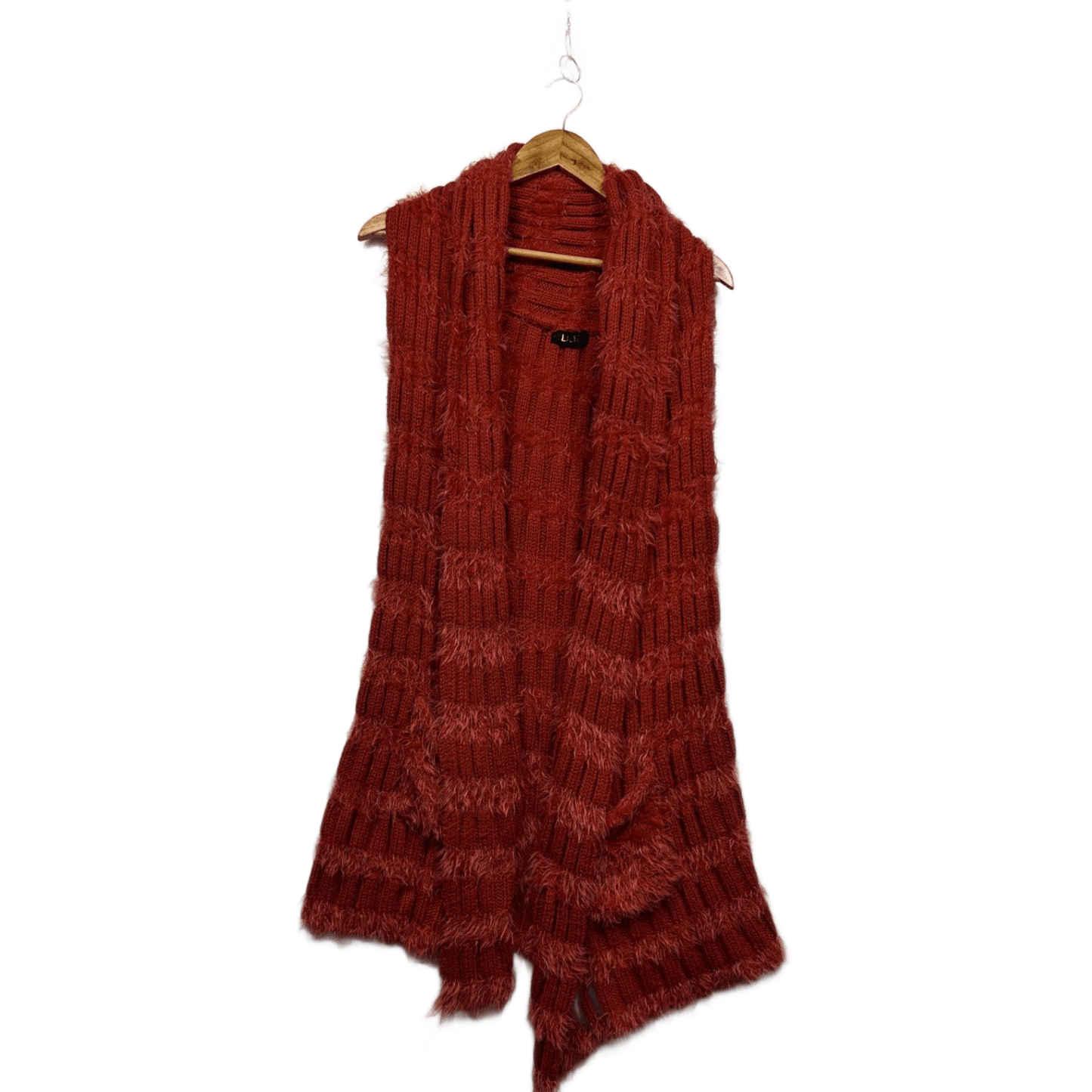 LILIA Rust Orange Knit Open Front Long Gilet Top Vest Size 14 16