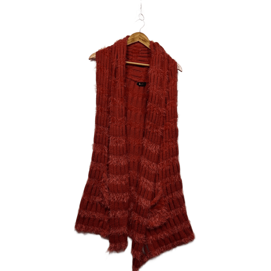 LILIA Rust Orange Knit Open Front Long Gilet Top Vest Size 14 16