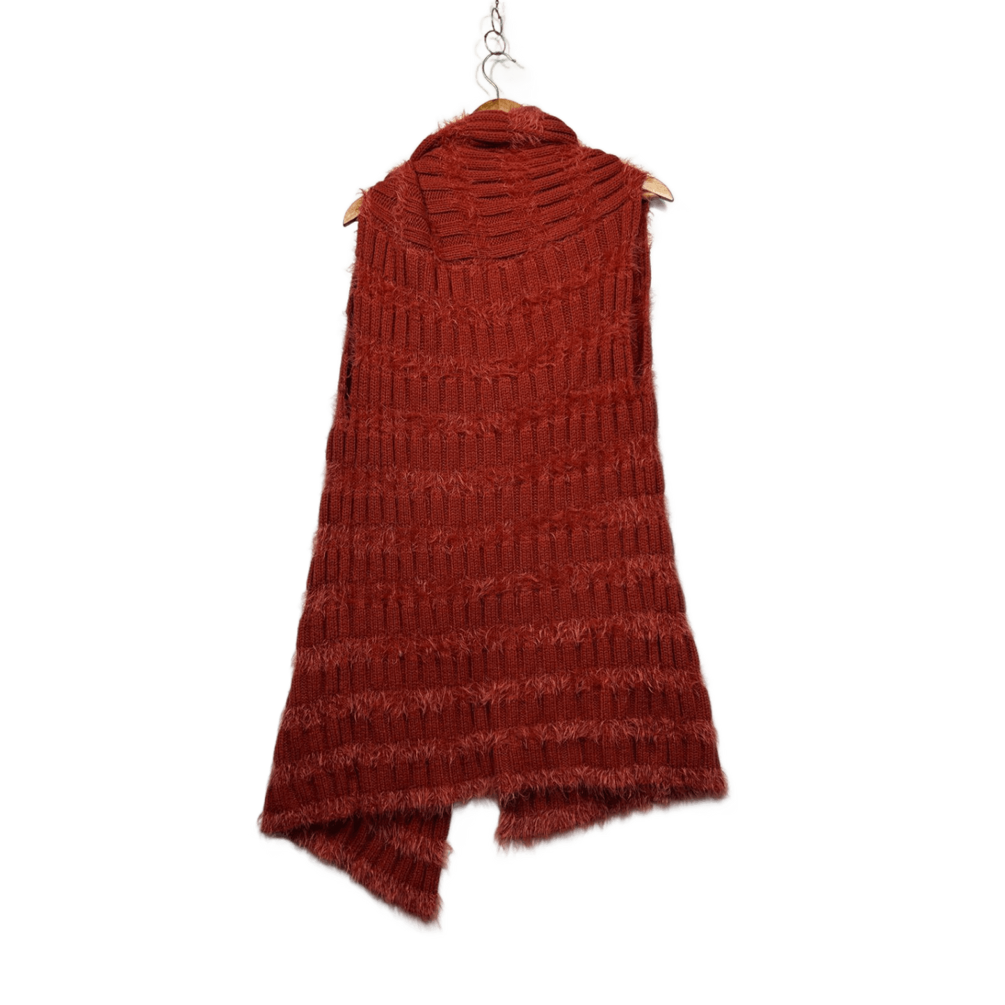 LILIA Rust Orange Knit Open Front Long Gilet Top Vest Size 14 16