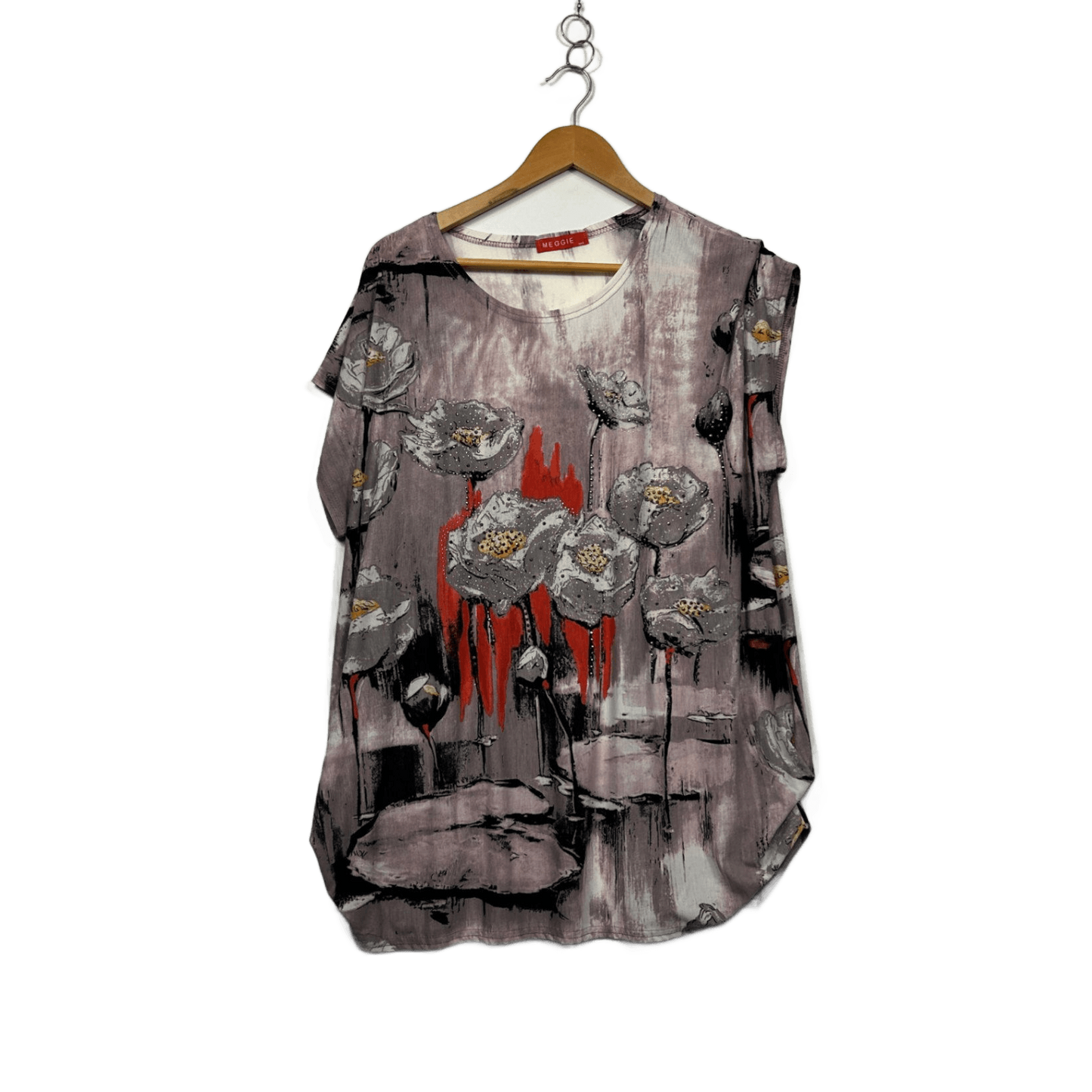 Meggie Multicoloured Short Sleeve Embellished Floral Top Size 12 14