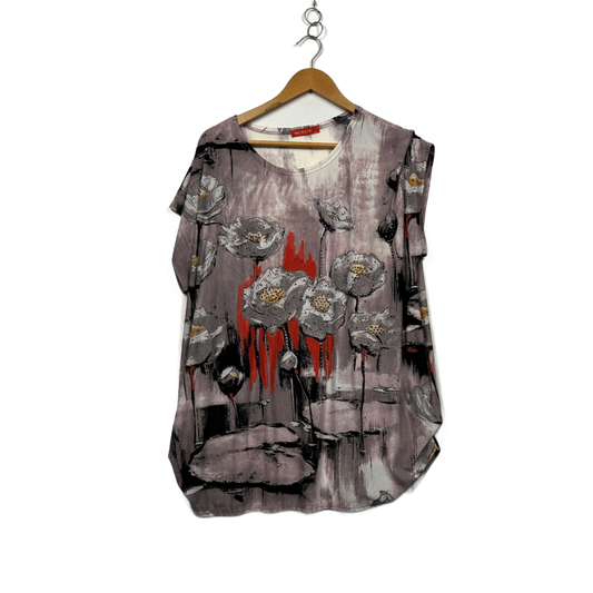 Meggie Multicoloured Short Sleeve Embellished Floral Top Size 12 14