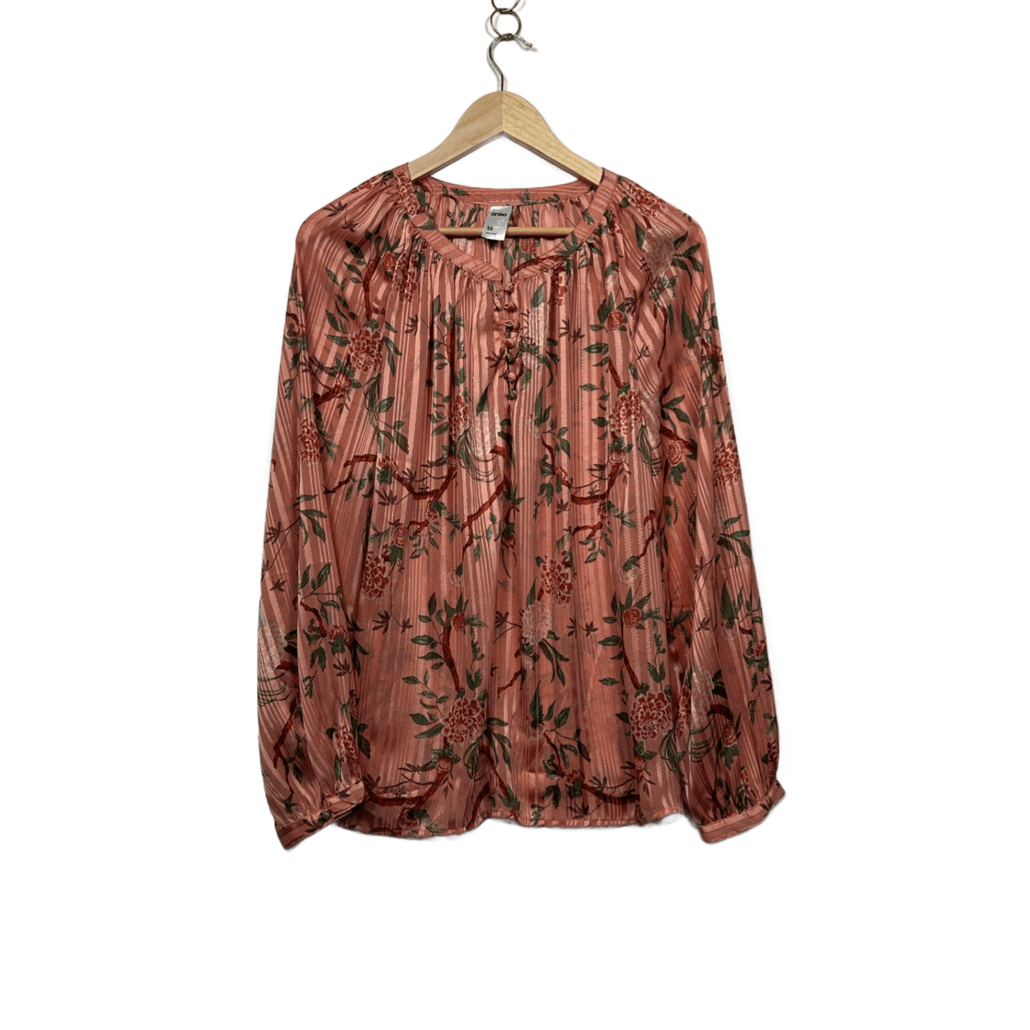 Anko Womens Multicoloured Floral Long Sleeve Top Blouse Size 16