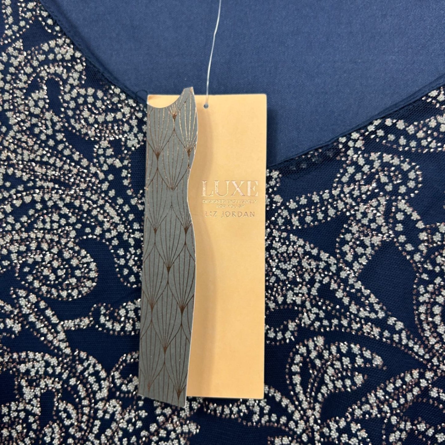 New Liz Jordan Womens Navy Kaftan Top Evening Blouse Size 1XL 16 18 Embellished