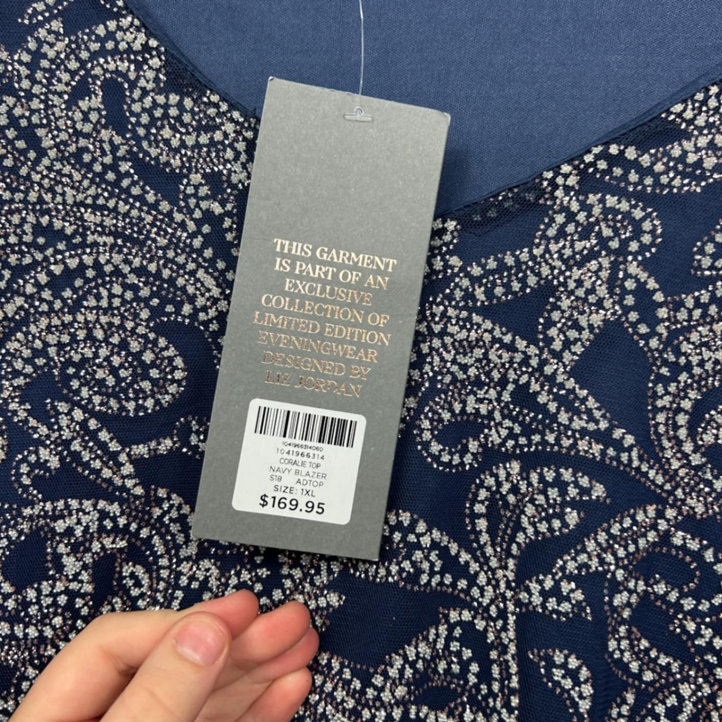 New Liz Jordan Womens Navy Kaftan Top Evening Blouse Size 1XL 16 18 Embellished