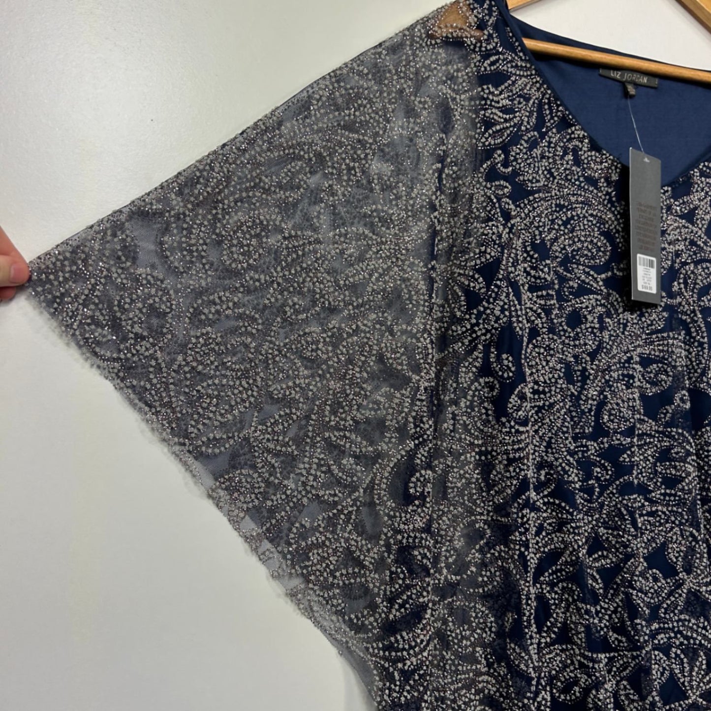 New Liz Jordan Womens Navy Kaftan Top Evening Blouse Size 1XL 16 18 Embellished