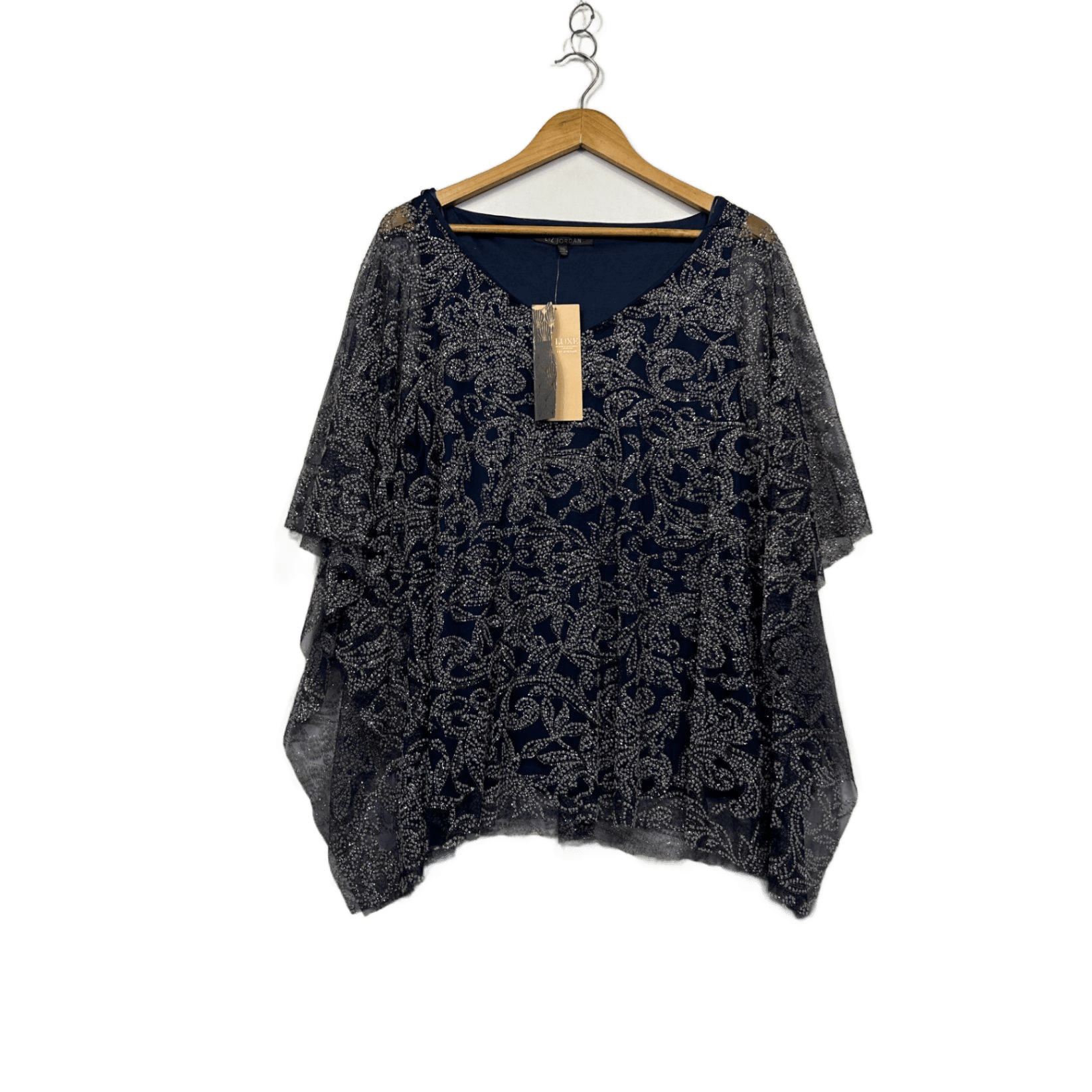 New Liz Jordan Womens Navy Kaftan Top Evening Blouse Size 1XL 16 18 Embellished