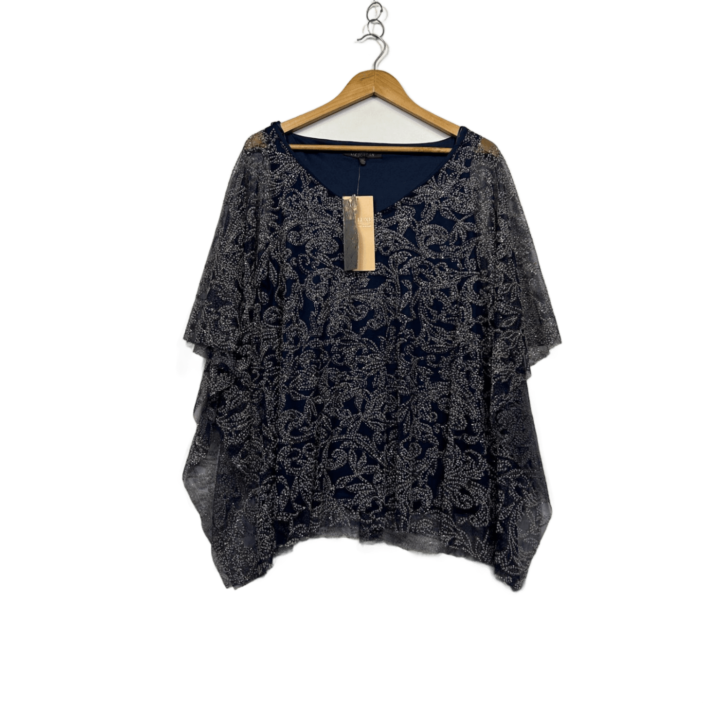 New Liz Jordan Womens Navy Kaftan Top Evening Blouse Size 1XL 16 18 Embellished