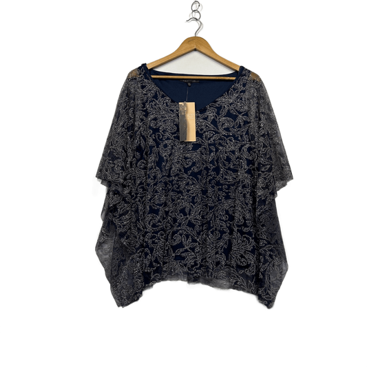 New Liz Jordan Womens Navy Kaftan Top Evening Blouse Size 1XL 16 18 Embellished