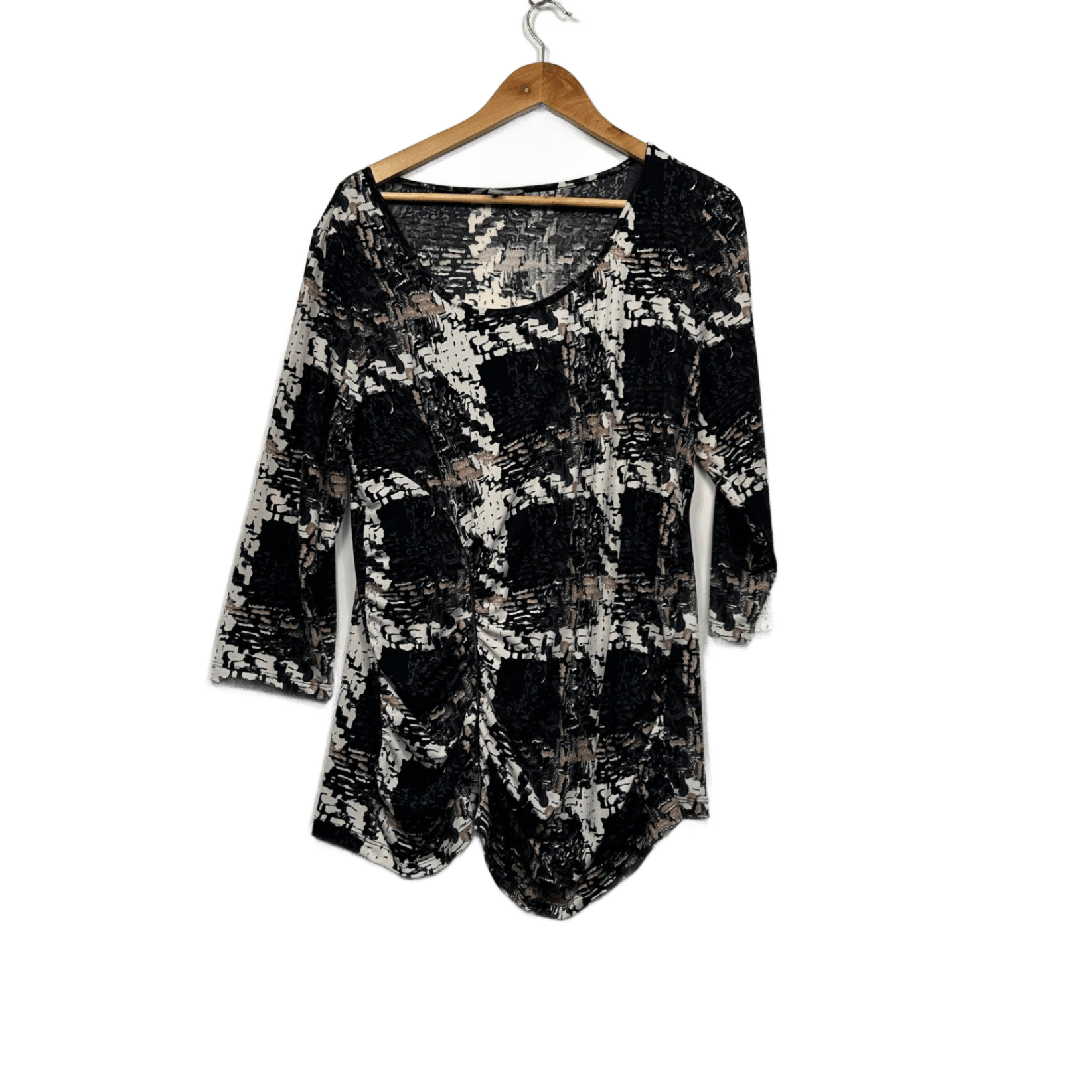 Suzanne Grae Women's Black White Beige Tunic Top Blouse Size XL 14 16