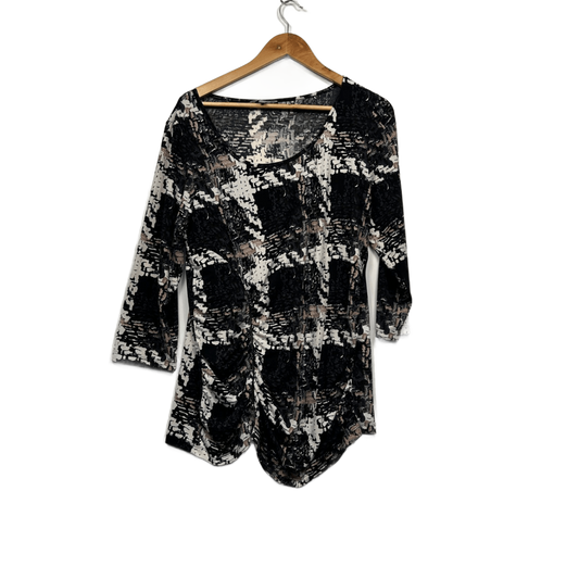 Suzanne Grae Women's Black White Beige Tunic Top Blouse Size XL 14 16