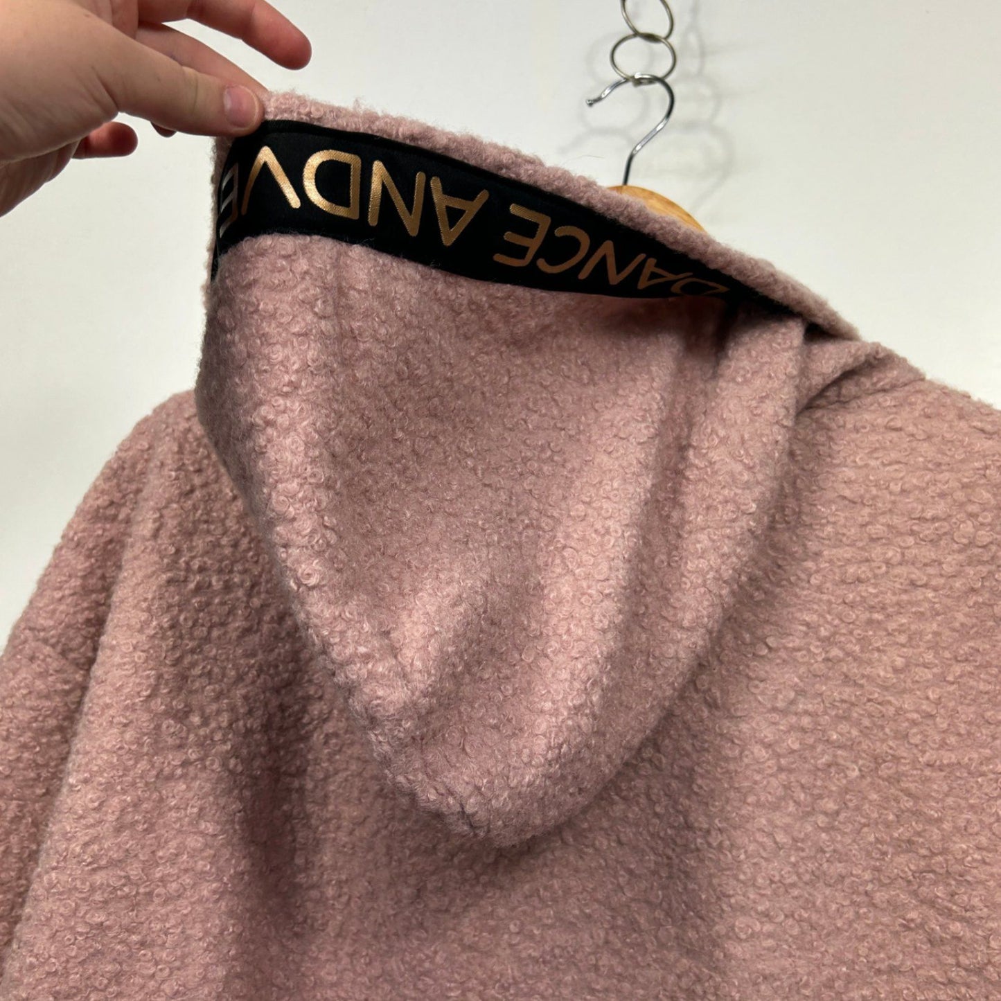 New Collection Oversized Bouclé Hooded Coat Pink Longline Dance