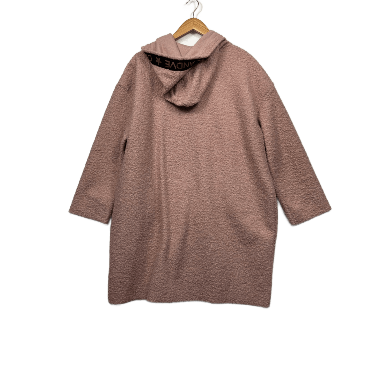 New Collection Oversized Bouclé Hooded Coat Pink Longline Dance