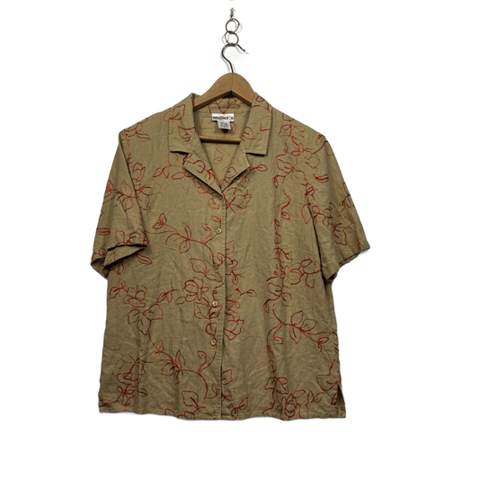 Millers Linen Blend Short Sleeve Button-Up Embroidered Shirt Blouse Size 16