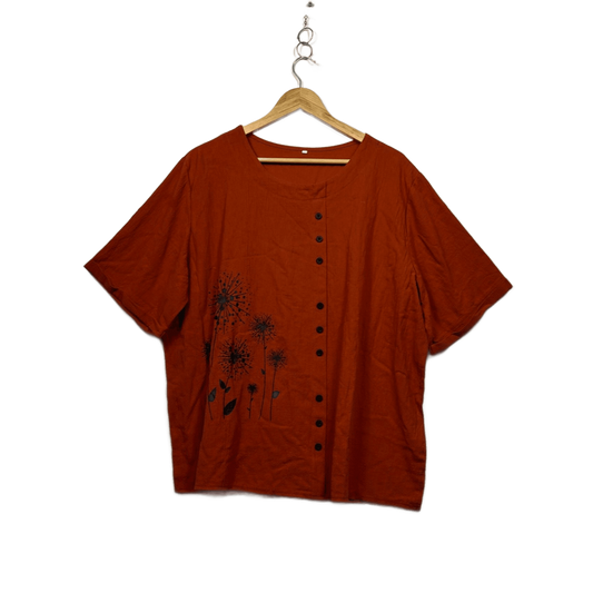 Rust Orange Cotton Blend Short Sleeve Blouse Top Size 3XL 16 18 Dandelion