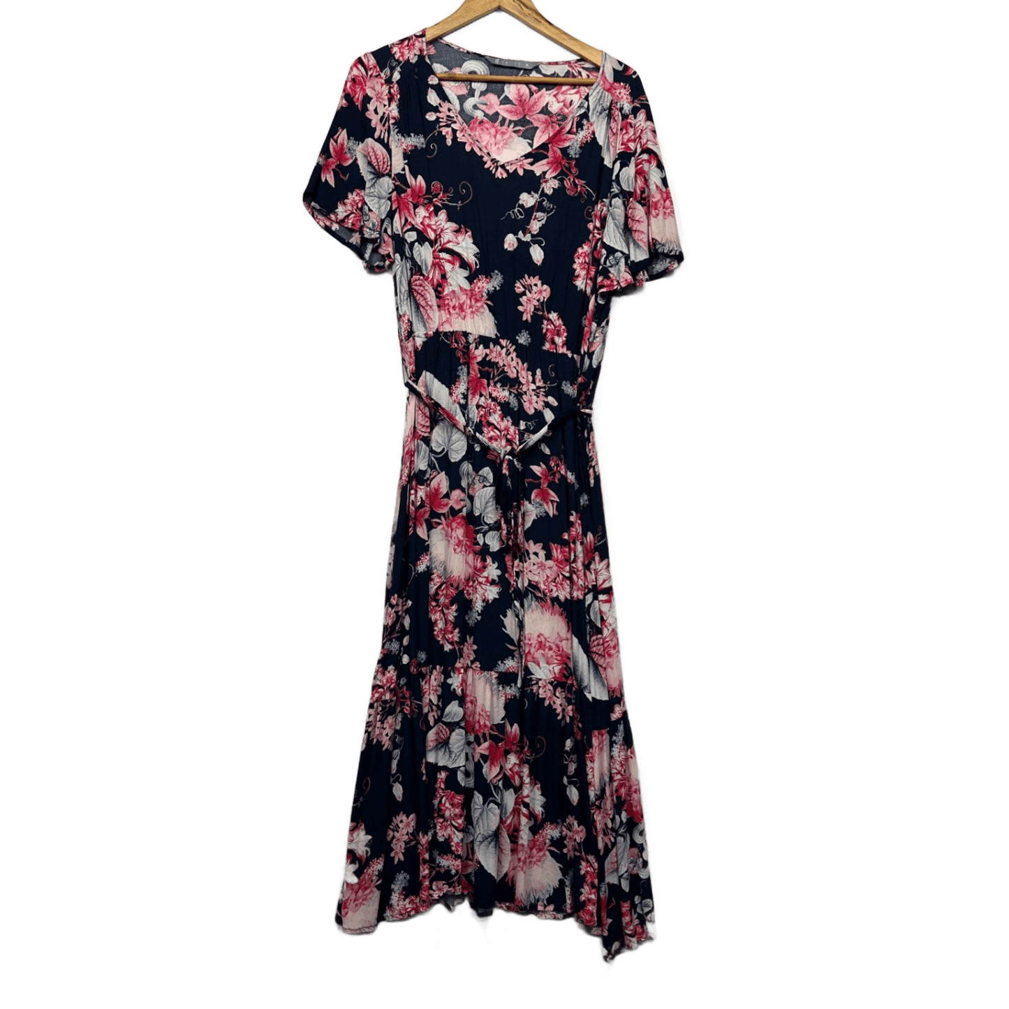 Katies Multicoloured Floral Viscose Short Sleeve Maxi Dress Size 14