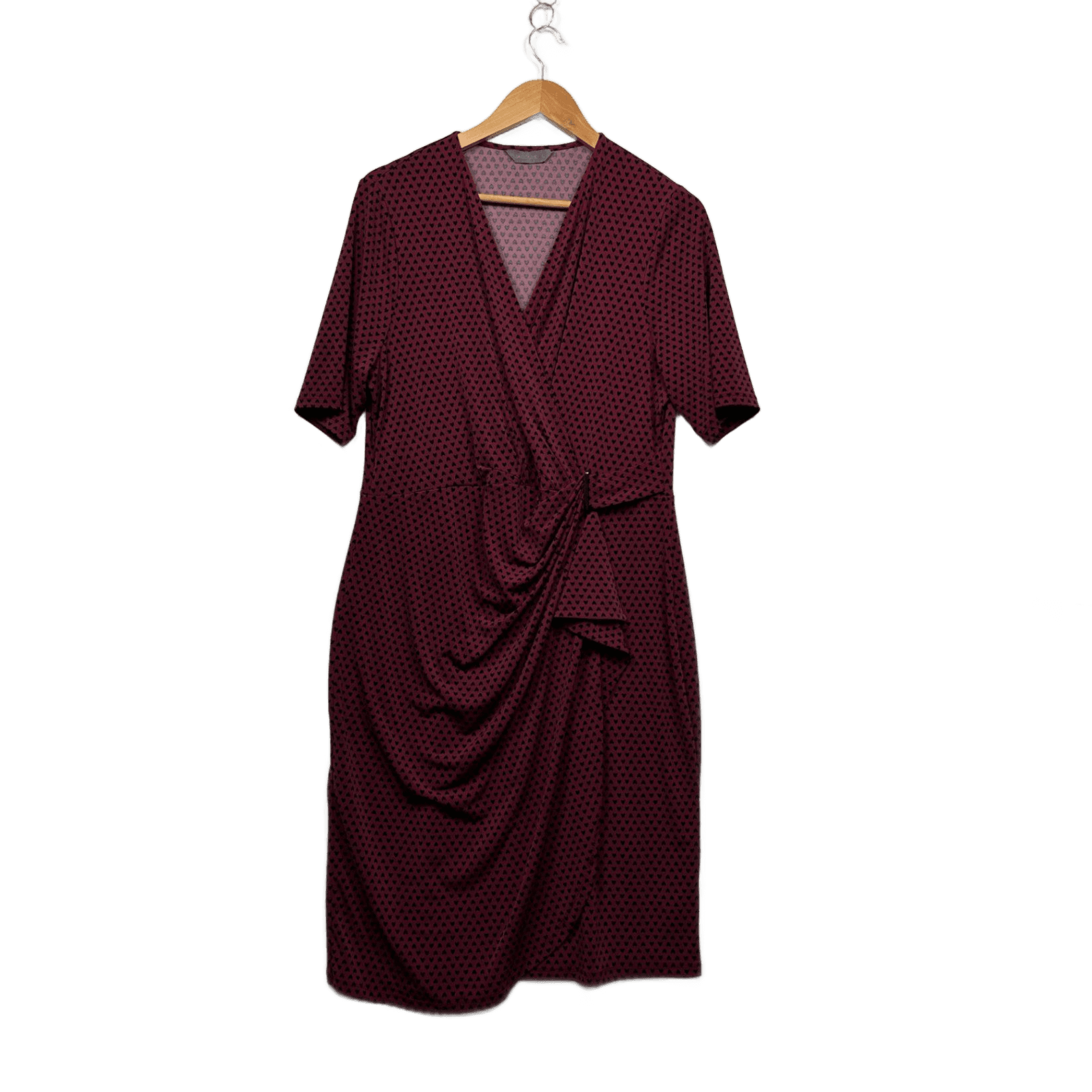 Jacqui E Midi Short Sleeve Dress Size Large Pink Black Heart Love