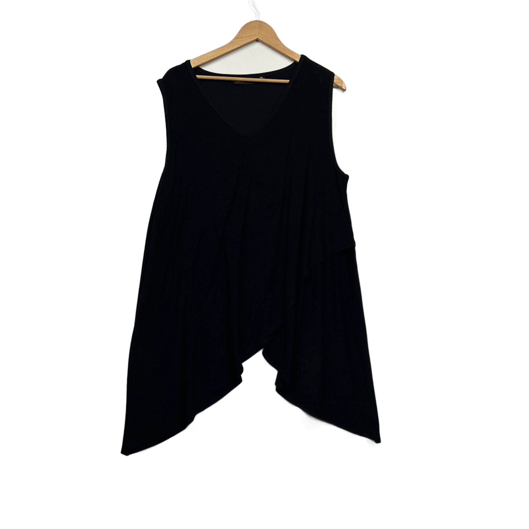 Nina Leonard Black Sleeveless V-Neck Asymmetric Hem Top Tunic Size XXL 2XL