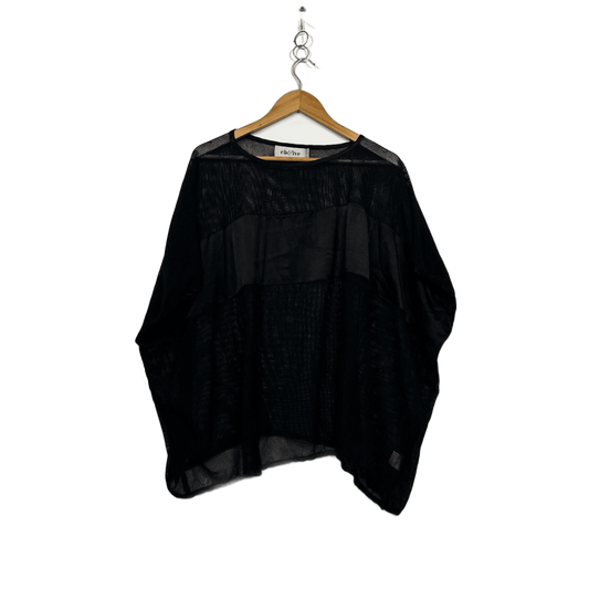 eb&ive Black Short Sleeve Sheer Mesh Batwing Top Blouse One Size 14 16