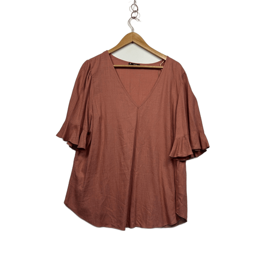 Target Viscose Linen Blend Short Sleeve Ruffle Blouse Top Size 18