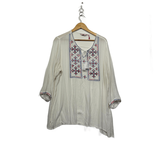 Millers Women's White 3/4 Sleeve Tie Neck Boho Peasant Blouse Size 18