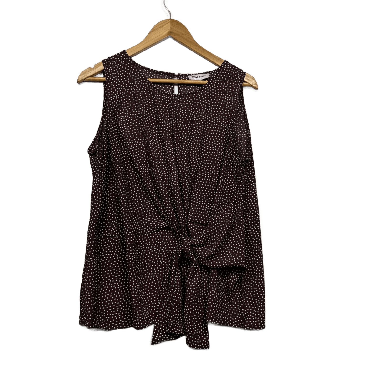 Table Eight Chocolate Brown White Dots Front Tie Top Blouse Size 14