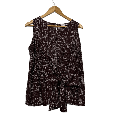 Table Eight Chocolate Brown White Dots Front Tie Top Blouse Size 14