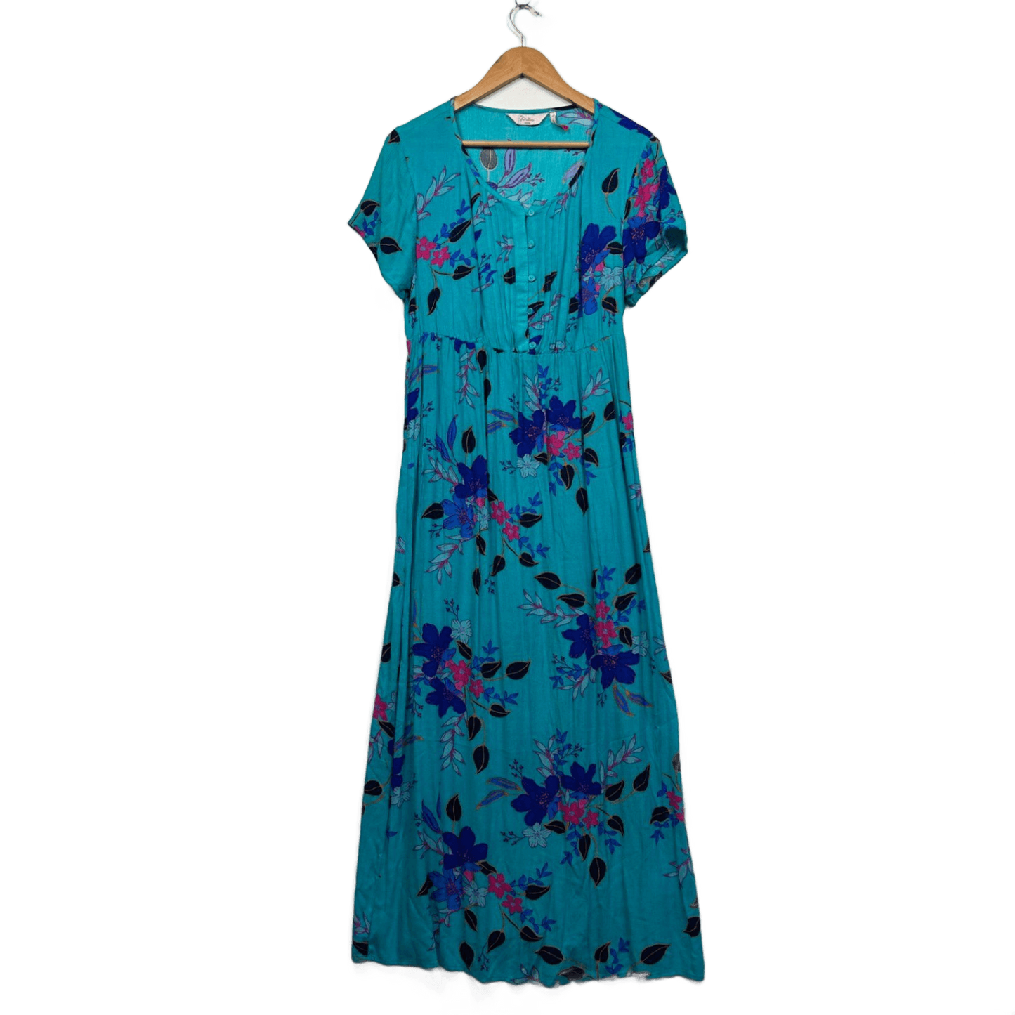 Millers Blue Viscose Short Sleeve Floral Maxi V-Neck Dress Size 14