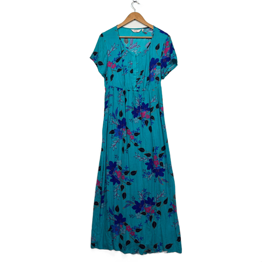 Millers Blue Viscose Short Sleeve Floral Maxi V-Neck Dress Size 14
