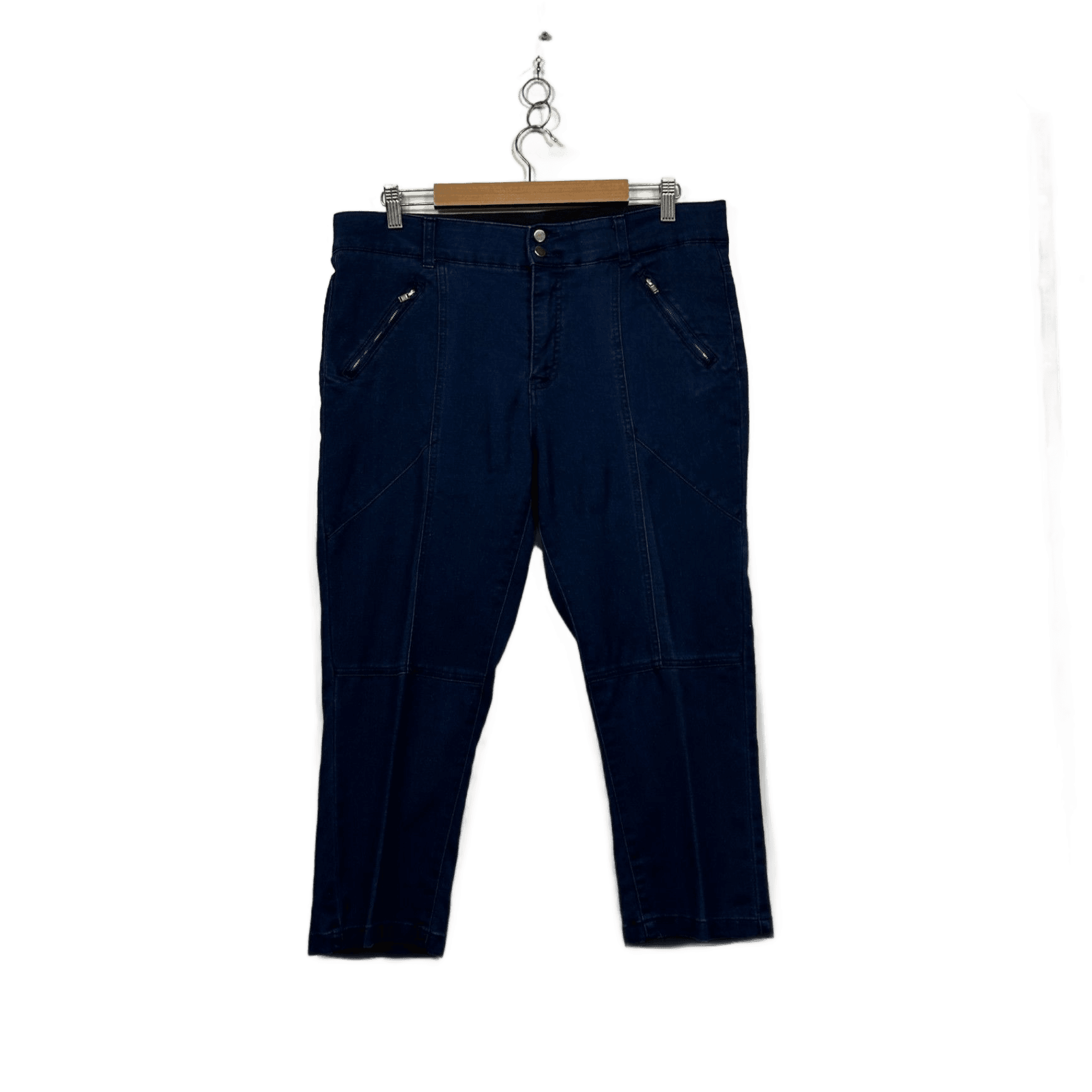 Rockmans Blue Cropped Denim Pants Zip Pocket Size 14