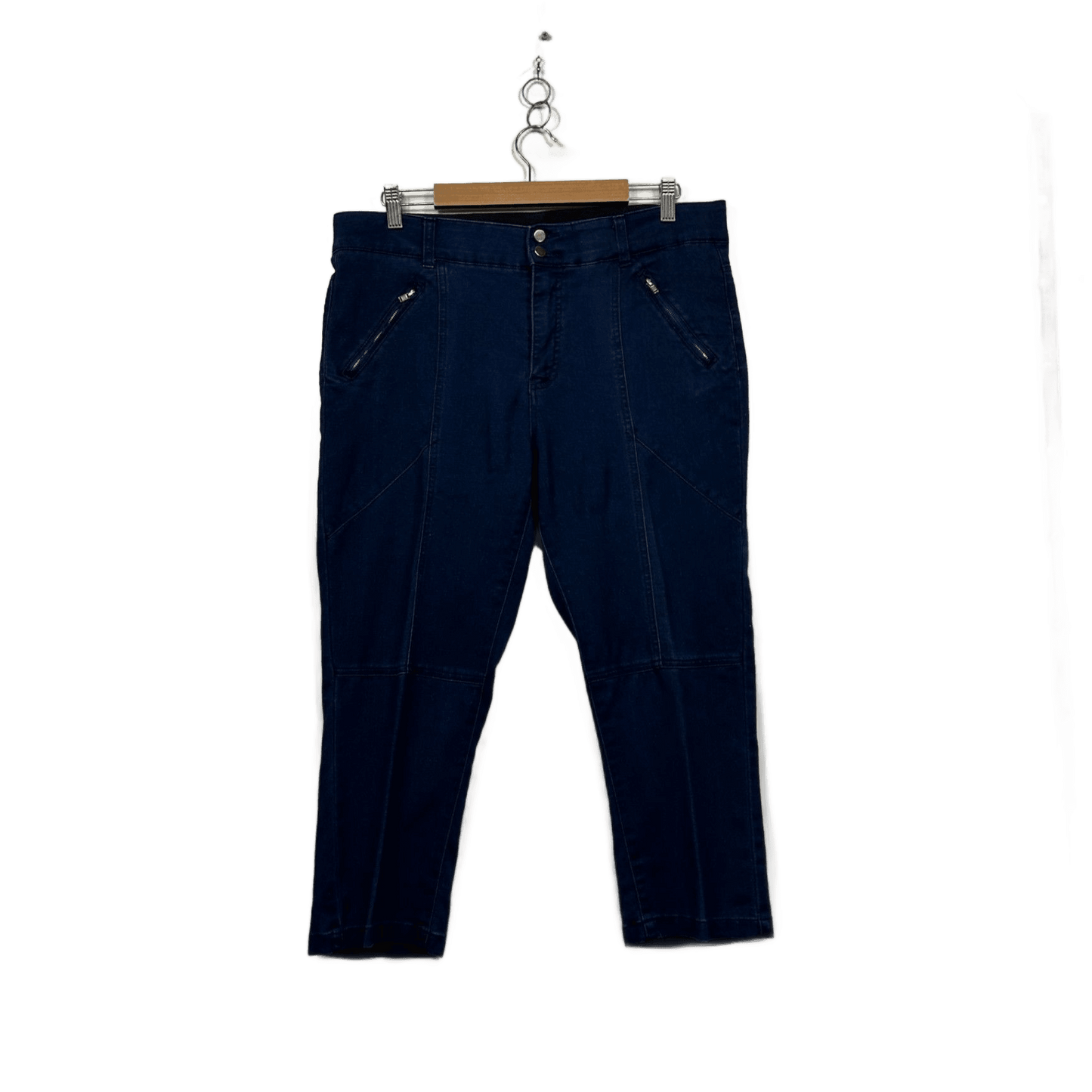Rockmans Blue Cropped Denim Pants Zip Pocket Size 14