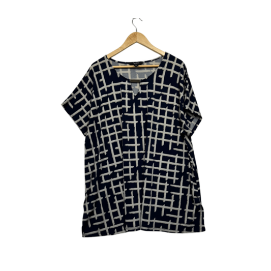Beme Women's Navy White Short Sleeve Tunic Blouse Size 20 Large Plus