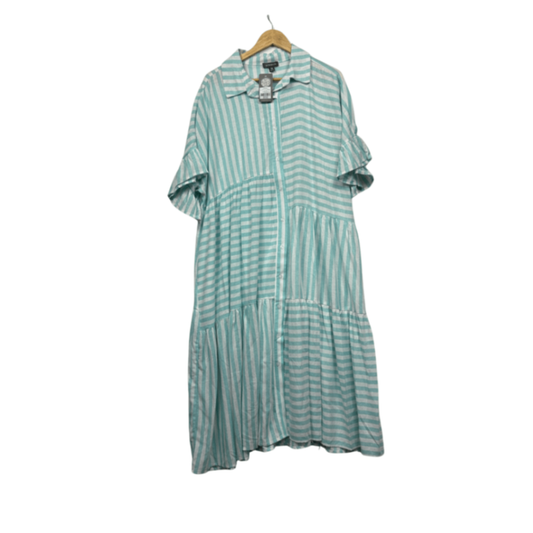 New Autograph Women's Striped Short Sleeve Tiered Linen Shirt Dress Size 16