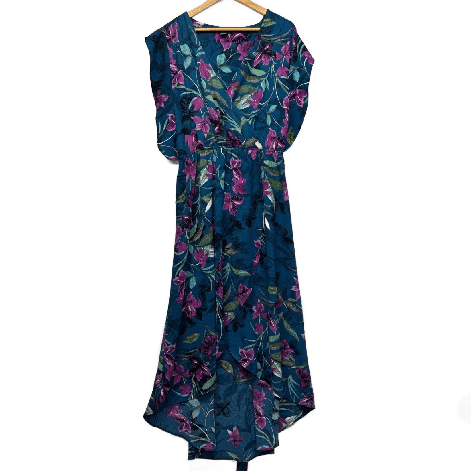 City Chic Women's Teal Short Sleeve Floral Maxi Dress Size 18 Plus M