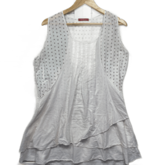 Namastai White Cotton Sleeveless Round Neck Layered Boho Blouse Size Large 14