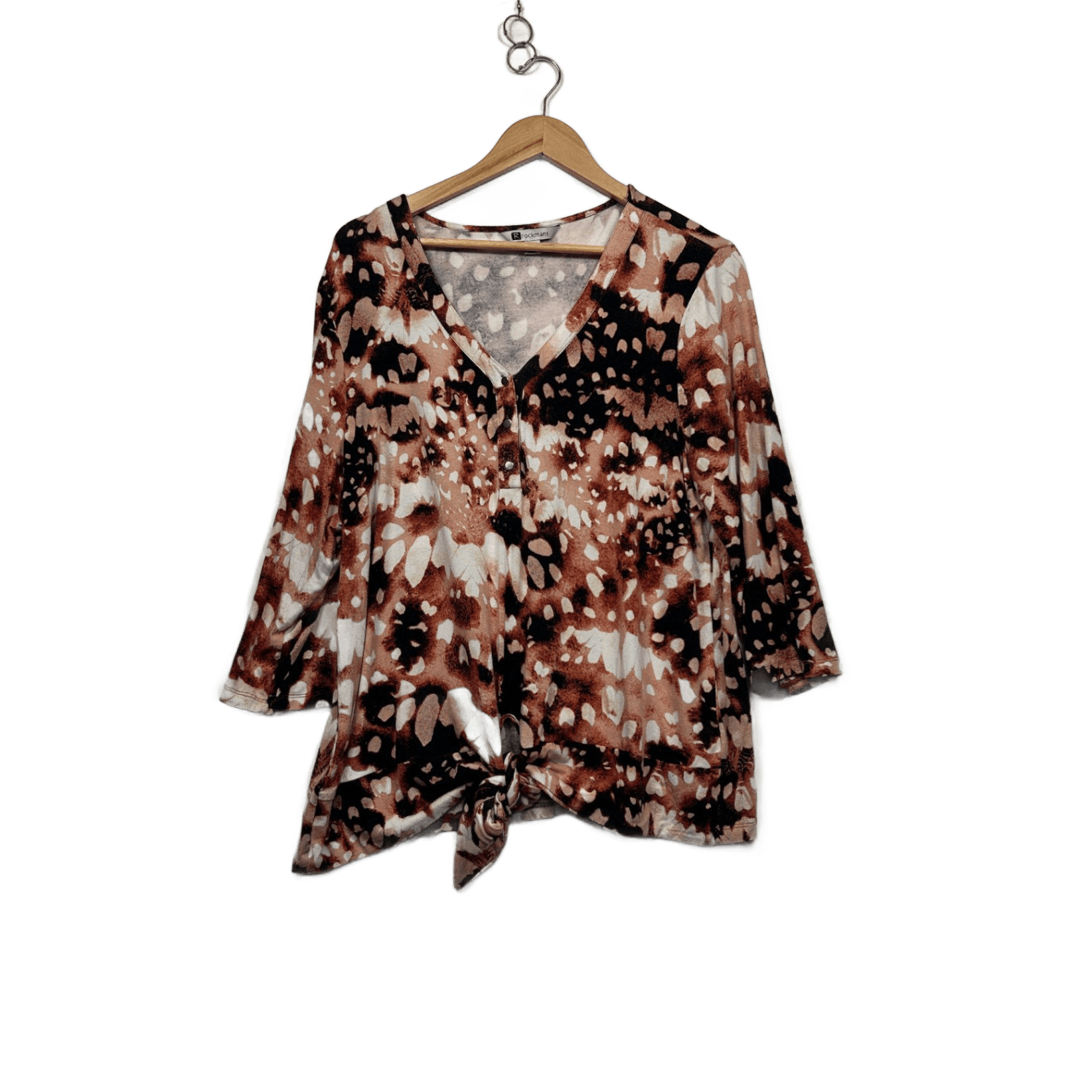 Rockmans Top Size XL 16 3/4 Sleeve Front Tie