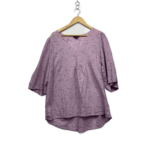 Autograph Womens Lilac Cotton 3/4 Sleeve Broderie Top Blouse Size 16