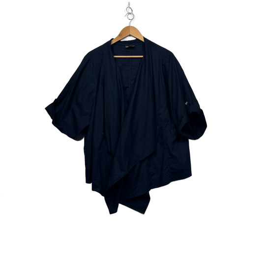 Autograph Linen Blend Navy Open Front Waterfall Jacket Top Size 26