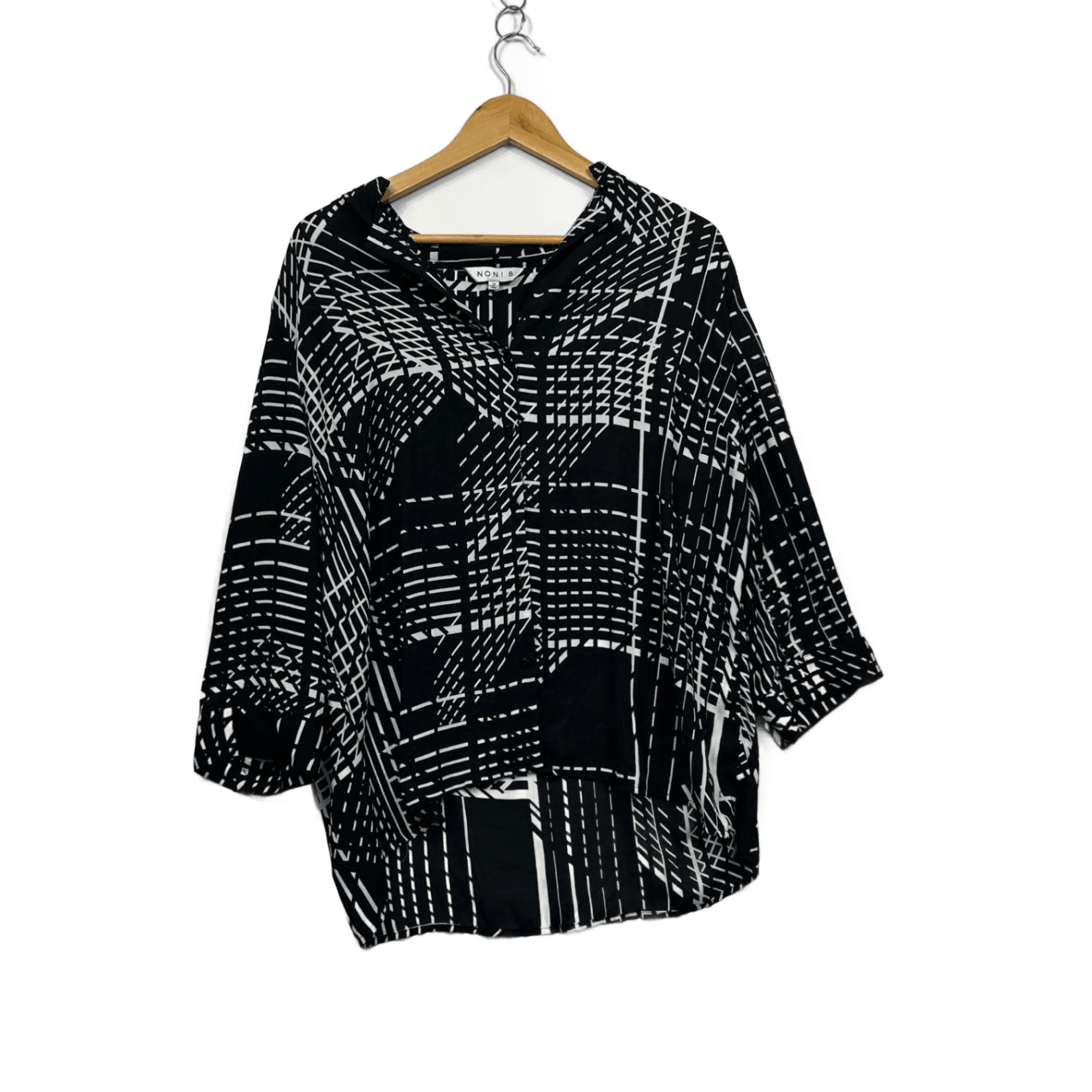 Noni B Womens Black White Long Sleeve Collared Button-Up Top Size 16