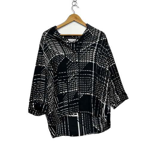 Noni B Womens Black White Long Sleeve Collared Button-Up Top Size 16