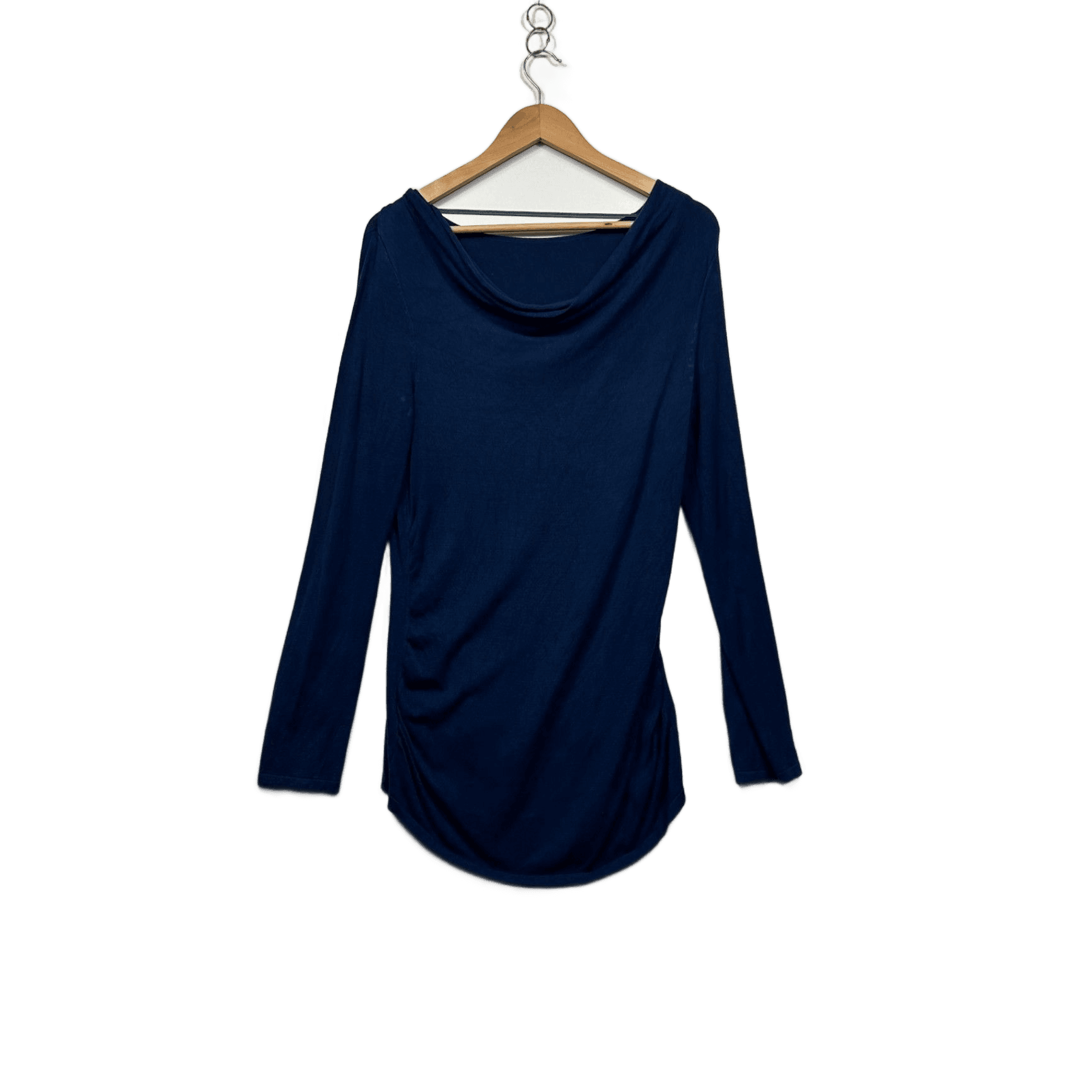 Jacqui E Womens Navy Blue Long Sleeve Cowl Neck Pullover Knit Top Size 14 16