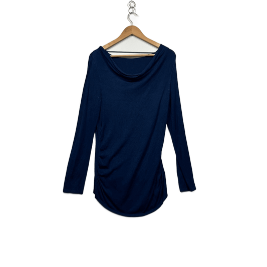 Jacqui E Womens Navy Blue Long Sleeve Cowl Neck Pullover Knit Top Size 14 16