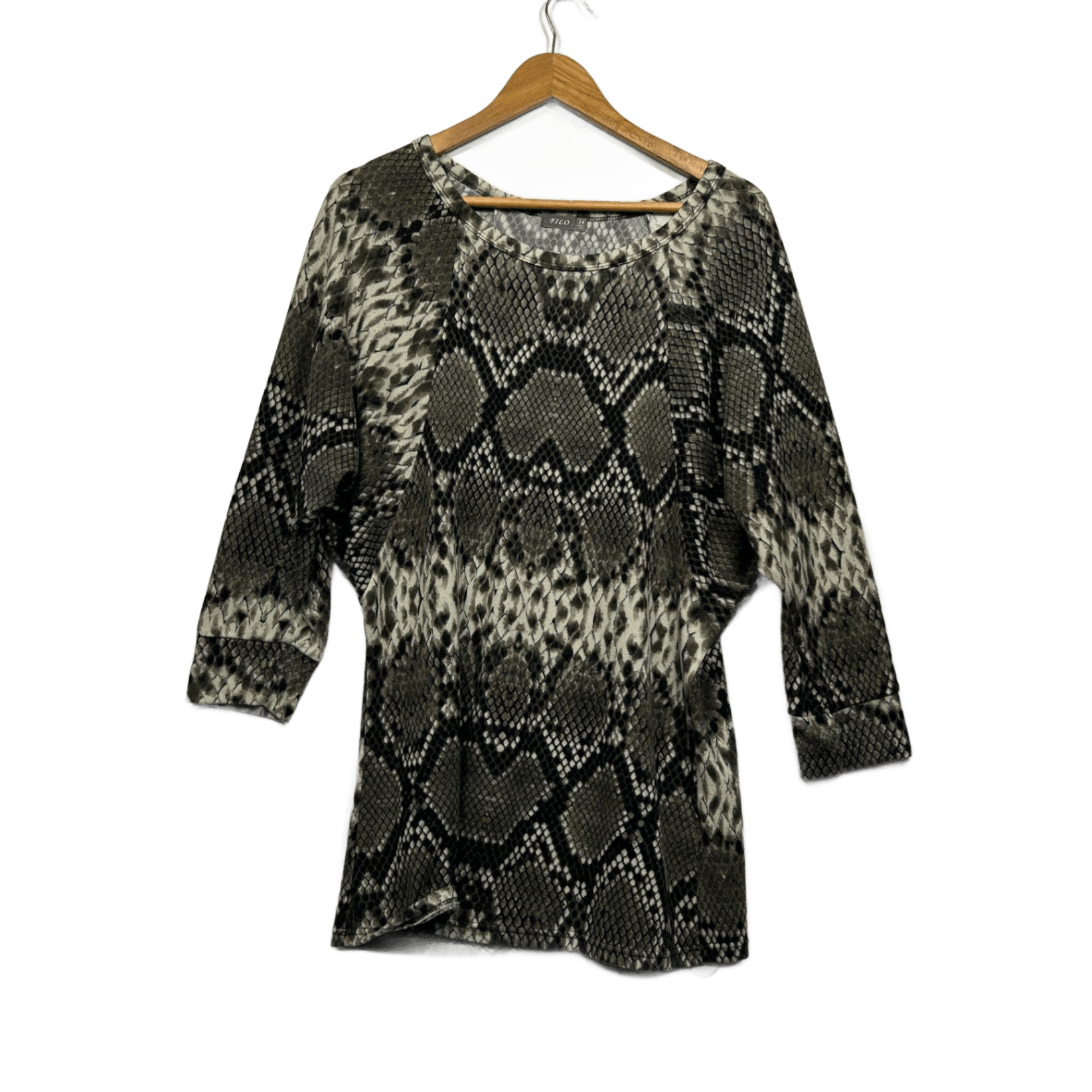 FILO Brown Black  Long Sleeve Snakeskin Print Top Size 14